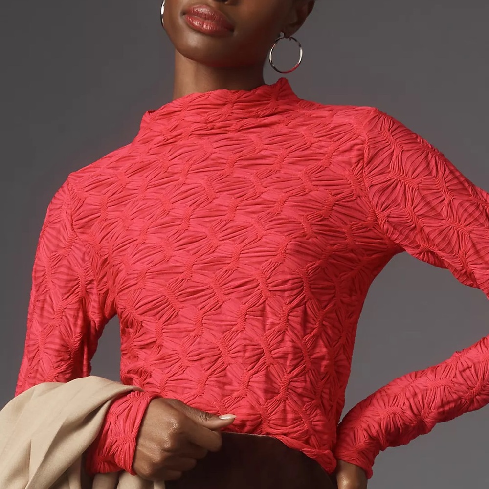 Maeve by Anthropologie Textured Mock-Neck Long Sleeve Top